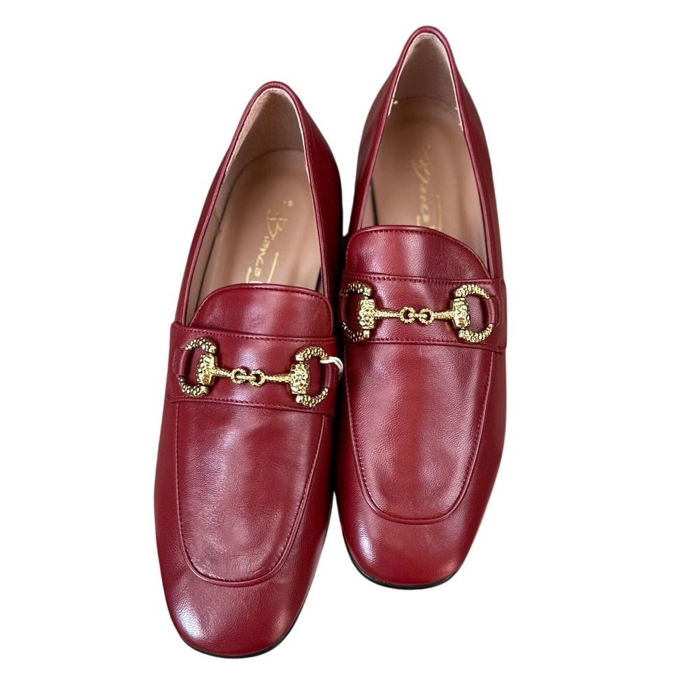 Bianca Di NWB Women's Red Leather Horsebit Loafer Shoes‎ Made in Italy Size 39